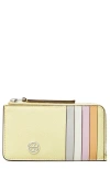 Tory Burch Robinson Pebble Leather Card Case In Lemon