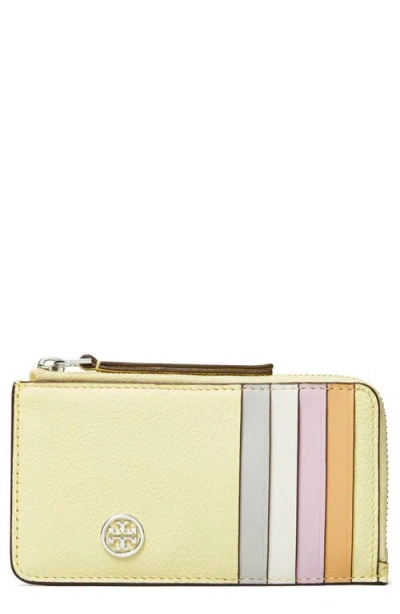Tory Burch Robinson Pebble Leather Card Case In Lemon
