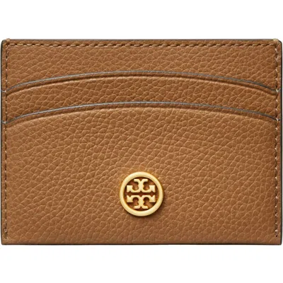 Tory Burch Robinson Logo Plaque Cardholder In Brown