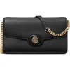 Tory Burch Robinson Pebble Leather Wallet On A Chain In Black/black