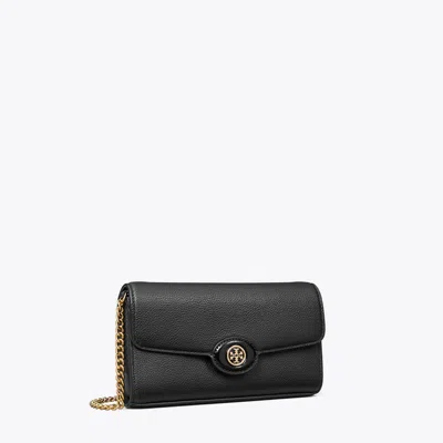 Tory Burch Robinson Pebbled Chain Wallet In Black