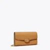 Tory Burch Robinson Pebbled Chain Wallet In Brown
