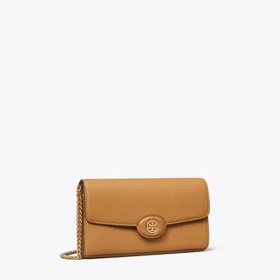 Tory Burch Robinson Pebbled Chain Wallet In Brown