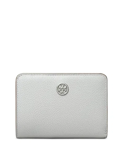 Tory Burch Robinson Pebbled Leather Bifold Wallet In Gray