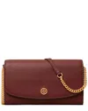 Tory Burch Robinson Leather Wallet On A Chain In Red