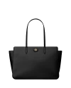 Tory Burch Robinson Pebbled Leather Medium Tote In Black/brass