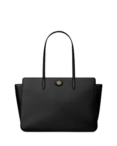 Tory Burch Robinson Pebbled Leather Medium Tote In Black/brass