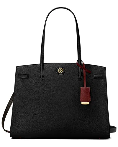 Tory Burch Robinson Pebbled Leather Satchel In Black