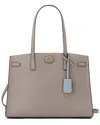 Tory Burch Robinson Pebbled Leather Satchel In Gray