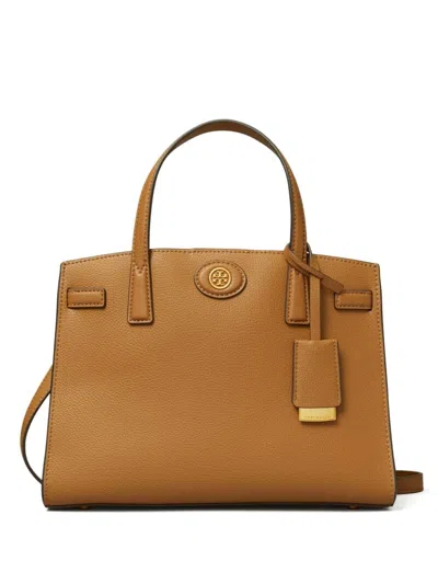 Tory Burch Robinson Pebbled Leather Small Satchel In Brown
