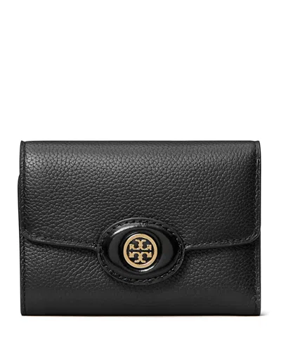 Tory Burch Robinson Pebbled Leather Small Wallet In Black
