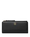 Tory Burch Robinson Pebbled Leather Zip Slim Wallet In Black