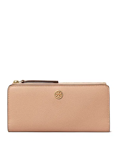 Tory Burch Robinson Pebbled Leather Zip Slim Wallet In Goan Sand