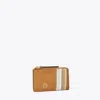 Tory Burch Robinson Pebbled Top-zip Card Case In Tiramisu