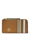 Tory Burch Robinson Pebble Leather Card Case In Tiger's Eye/gold
