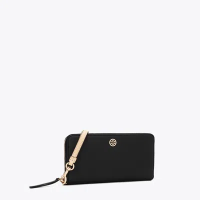 Tory Burch Robinson Pebbled Zip Continental Wallet In Black