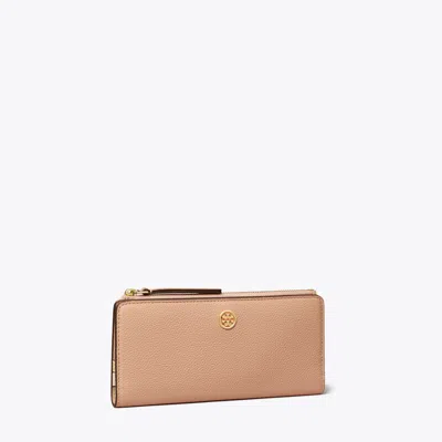 Tory Burch Robinson Pebbled Zip Slim Wallet In Goan Sand