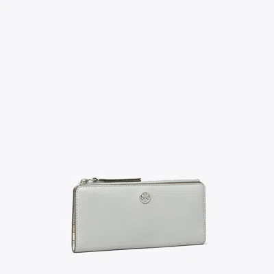Tory Burch Robinson Pebbled Zip Slim Wallet In Gray