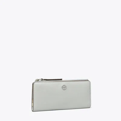 Tory Burch Robinson Pebbled Zip Slim Wallet In Gray