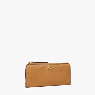 Tory Burch Robinson Pebbled Zip Slim Wallet In Brown