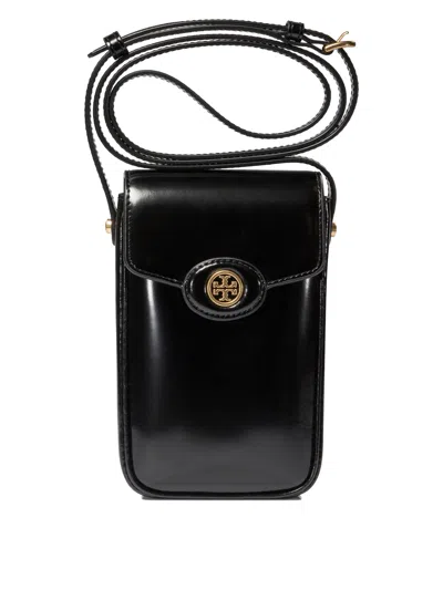 Tory Burch Robinson Pebbled Leather Phone Crossbody Bag In Black