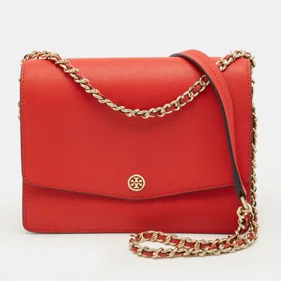 Pre-owned Tory Burch Robinson Red Leather Convertible Shoulder Bag