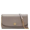 Tory Burch Robinson Saffiano Leather Chain Wallet In Gray