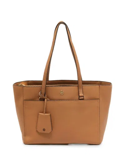 Pre-owned Tory Burch Robinson Saffiano-leather Tote Bag In Brown