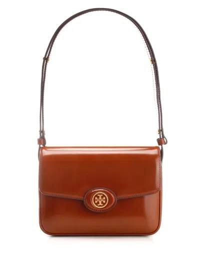 Tory Burch Robinson Spazzolato Shoulder Bag In Dark Sienna