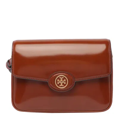 Tory Burch Robinson Spazzolato Shoulder Bag In Dark Sienna