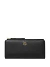 Tory Burch Robinson Pebbled Leather Zip Slim Wallet In Black