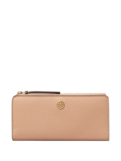 Tory Burch Robinson Pebbled Leather Zip Slim Wallet In Goan Sand