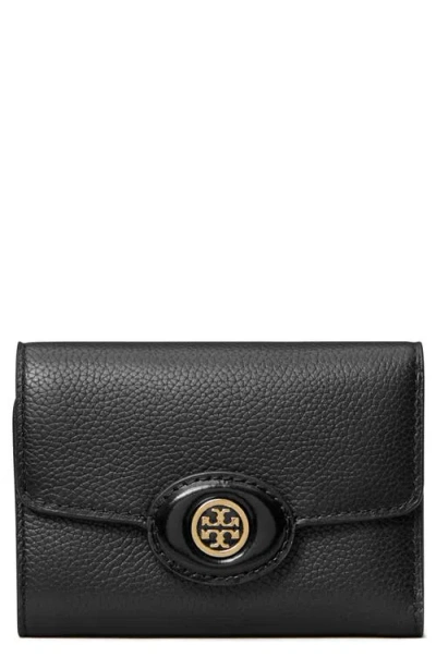 Tory Burch Robinson Small Pebbled Leather Wallet In Black
