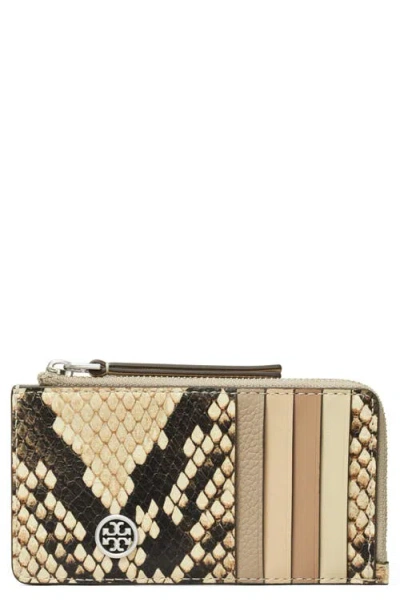 Tory Burch Robinson Snake Embossed Leather Card Case In Animal Print
