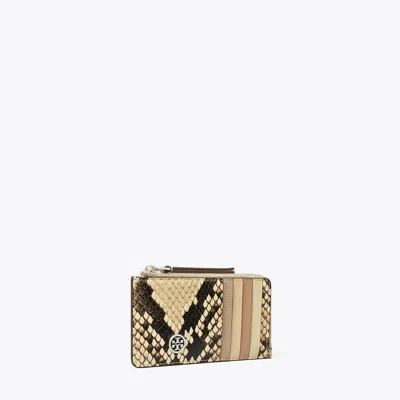Tory Burch Robinson Snake Embossed Zip Card Case In Coriander/black Multi