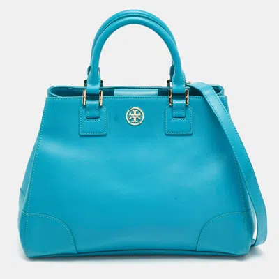 Pre-owned Tory Burch Robinson Snap Light Blue Leather Tote