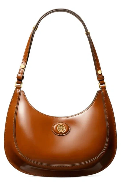 Tory Burch Robinson Spazzolato Crescent Leather Shoulder Bag In
