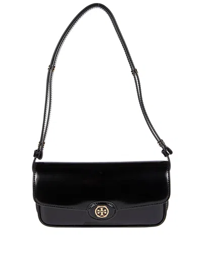 Tory Burch Robinson Spazzolato E/w Shoulder Bag In Black
