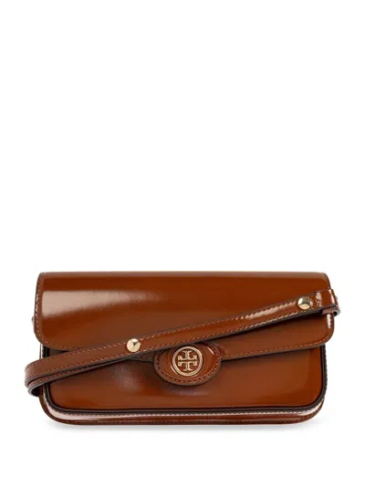 Tory Burch Robinson Spazzolato E/w Shoulder Bag In Brown