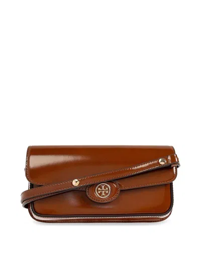 Tory Burch Robinson Spazzolato E/w Shoulder Bag In Brown
