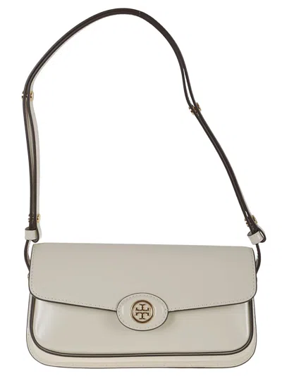 Tory Burch Robinson Spazzolato E/w Shoulder Bag In White