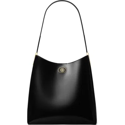 Tory Burch Robinson Spazzolato Leather Hobo Bag In Black