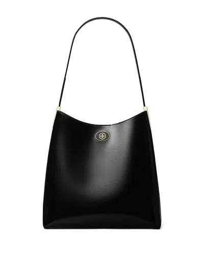 Tory Burch Robinson Spazzolato Leather Hobo Bag In Black