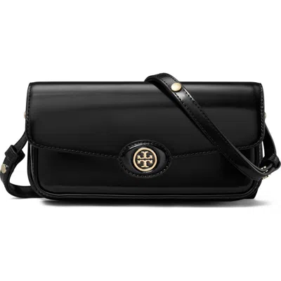 Tory Burch Robinson Spazzolato Rectangular Crossbody Bag In Black