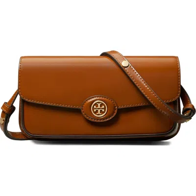 Tory Burch Robinson Spazzolato Leather Shoulder Bag In Dark Sienna