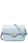 Tory Burch Robinson Spazzolato Leather Convertible Shoulder Bag In Pale Blue/gold