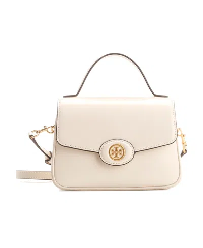 Tory Burch Robinson Spazzolato Leather Shoulder Bag In White