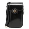 Tory Burch Robinson Spazzolato Patent Leather Phone Crossbody In Black