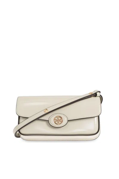 Tory Burch Brushed East West Shoulder Bag With Brass In White