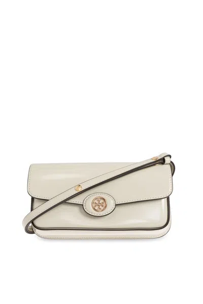 Tory Burch Robinson Spazzolato Leather Shoulder Bag In White